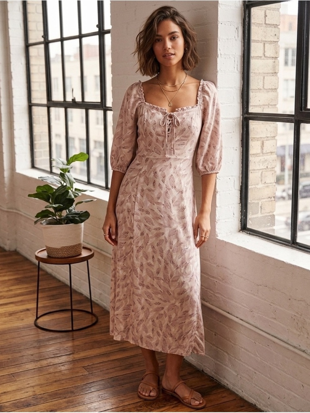 Sincerely Jules Pale Pink Puff Sleeve Midi Dress